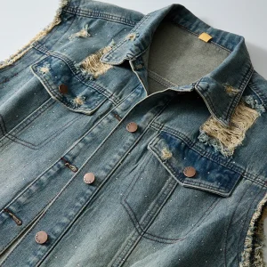 Autumn Men's Blue Sleeveless Denim Vest Jacket, Single Breasted Loose Vintage Old Vests Coat, Size M,L,XL,XXL