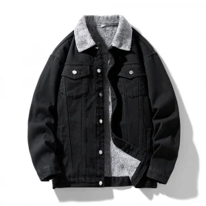 Winter Men's Fleece-Lined Denim Jacket Korean Fashion Windproof Warm Multi-Pocket Lapel Jacket Man High Street Vintage Jean Coat