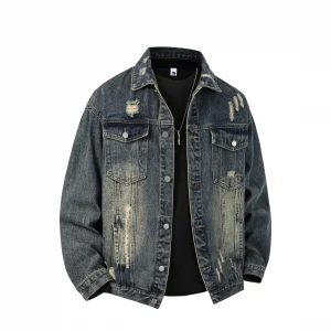 Autumn Men Denim Jacket Men Retro Distressed Jacket Male Casual Hip Hop High Street Washed Coats Fashion Loose Couple Outerwear