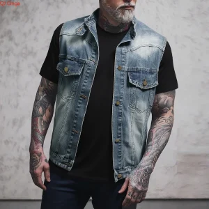 Spring New Deep Blue Unisex Sleeveless Denim Vest Coat, Stylish Casual Cotton Jacket, Loose-fit Waistcoat Top. M-XXXL