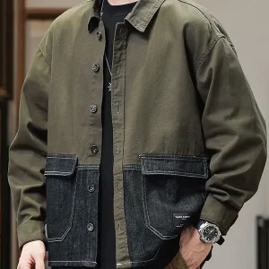 Plus Size Men's Denim Jacket Oversized Casual Denim Outwear Coat Loose Fit Patchwork Jeans Jacket for Big Men Trendy Streetwear