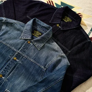 Ami Khaki Bamboo Denim Jacket American Classic Retro Original Color Distressed Washed Denim Jacket Jacket