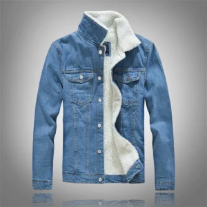 Autumn Winter Men's Fleece Lined Thickened Warm Denim Jacket Korean Fashion Slim Fit Lamb Wool Jean Coat Male Outerwear