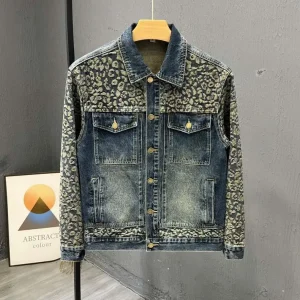 New Men's Trendy Cool Denim Jacket Korean Style Design Top Spring Autumn Personality Fashion Patchwork Coat