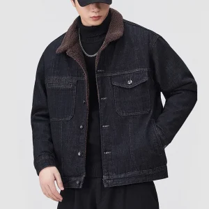 Autumn Winter Lining Fleece Thicken Denim Jacket Men's Streetwear Vintage Fashion Loose Casual Warm Cargo Jeans Jacket Coat