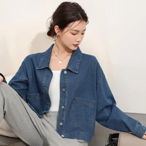 Soft Denim Short Jacket Women's Casual American Style Loose Fit Autumn New Arrival Top Princess Sleeve Polo Collar No Sleeve