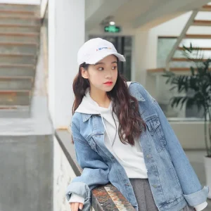 Oversized Boyfriend Denim Jacket Women Korean Style Harajuku Casual Long Sleeve Coat Loose Fit Vintage Cotton Outerwear Top